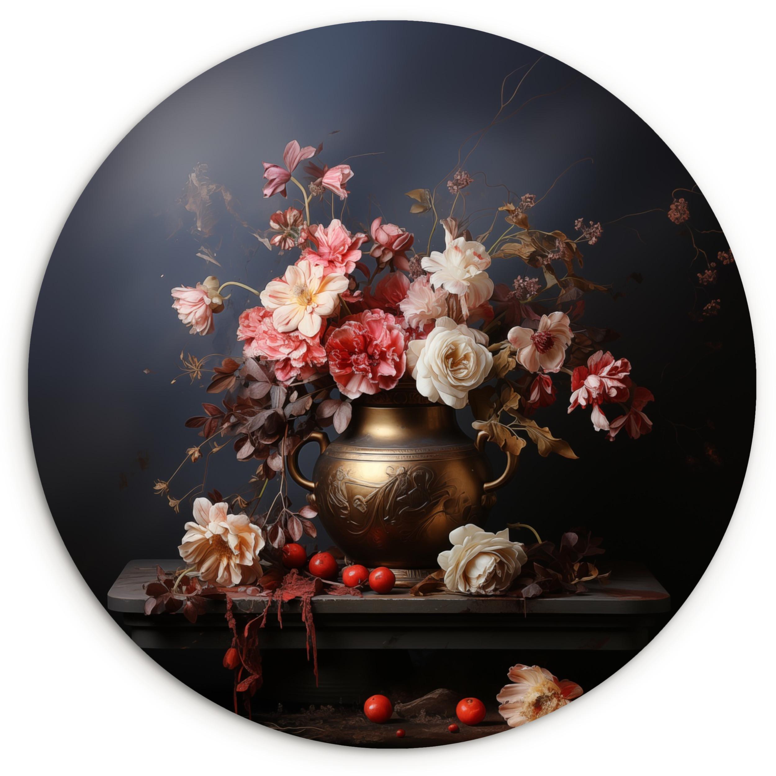 WANDBILD Stilleben - Blumen - Rosen - Blumenstrauß - Vase Deko Groß 150x150 cm - Dunkelbraun, Kunststoff (150/150cm) - MuchoWow