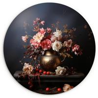 WANDBILD Stilleben - Blumen - Rosen - Blumenstrauß - Vase Deko Groß 150x150 cm - Dunkelbraun, Kunststoff (150/150cm) - MuchoWow