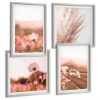 BILDER SET 4er Set - 50x50 cm & 40x60 cm Silberner Rahmen - Wildblumen auf den Wiesen im Sommer - Silberfarben, Kunststoff (50/50cm) - TULUP