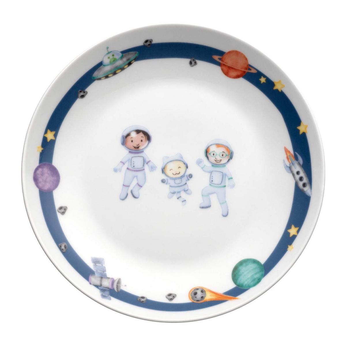 KINDERGESCHIRR SET MIT BESTECK BAMBINI AVVENTURA Weltall - Blau, Keramik/Kunststoff (2/2/2cm) - Leonardo Living