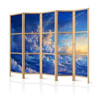 PARAVENT Japanischer 5-tlg 225x172 cm Blaue Wolken - Blau, Holz/Textil (225/172/3cm) - Muralo