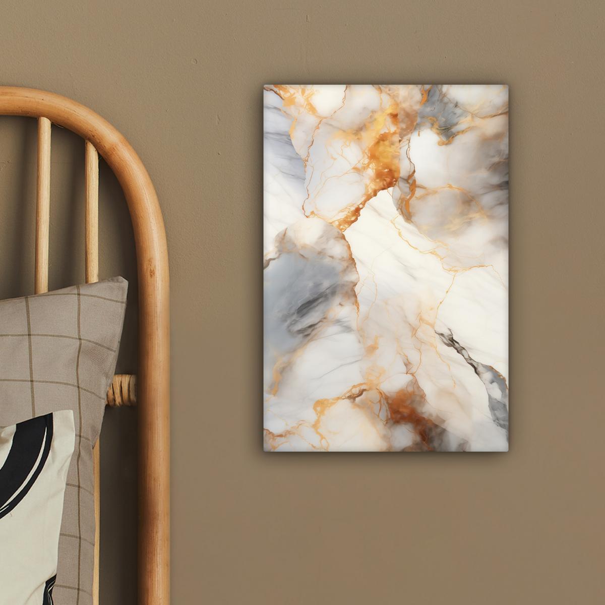 LEINWANDBILD Marmor - Grau - Gold Deko Wohnzimmer 20x30 cm - Weiß, Textil (20/30cm) - MuchoWow