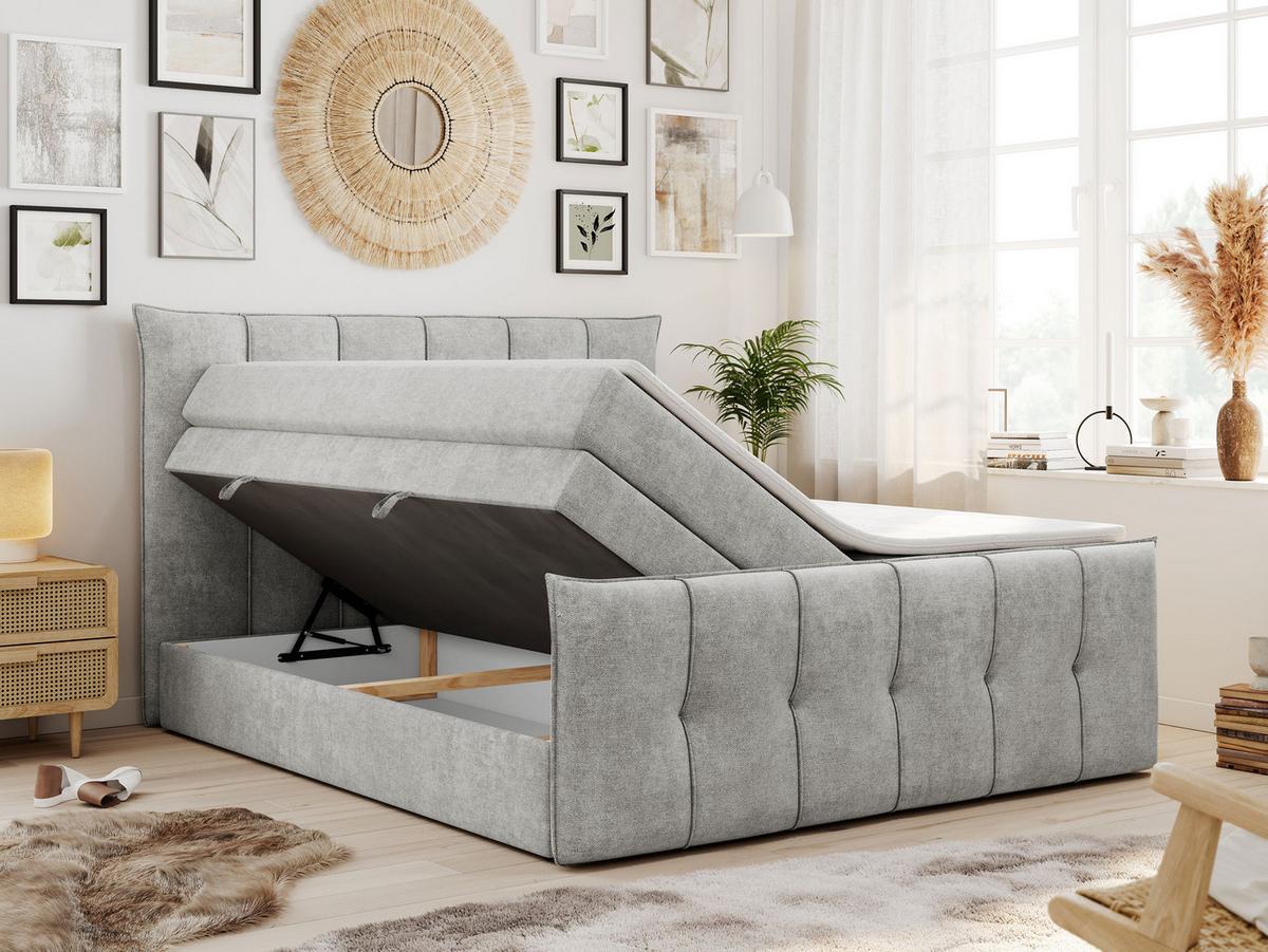 BOXSPRINGBETT PREMIUM 11 KING 160/200 Hellgrau Struktur - H3 - Hellgrau, Holz/Textil (160/200cm) - MKS