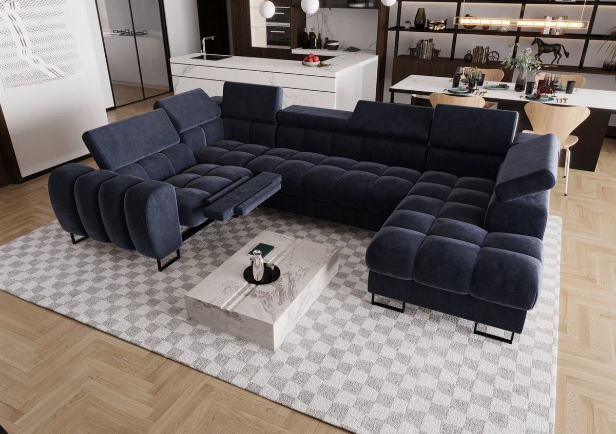WOHNLANDSCHAFT Bastien Relax - Blau, Holzwerkstoff/Textil (350/95/198cm) - Fun Möbel