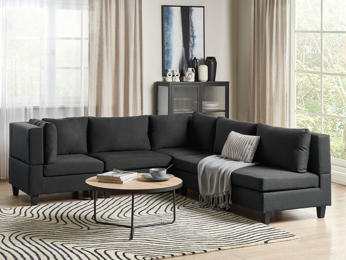 ECKFSOFA Modul 5-Sitzer rechtsseitig Schwarz Stoff Unstad - Schwarz, Textil (228/228cm) - Beliani