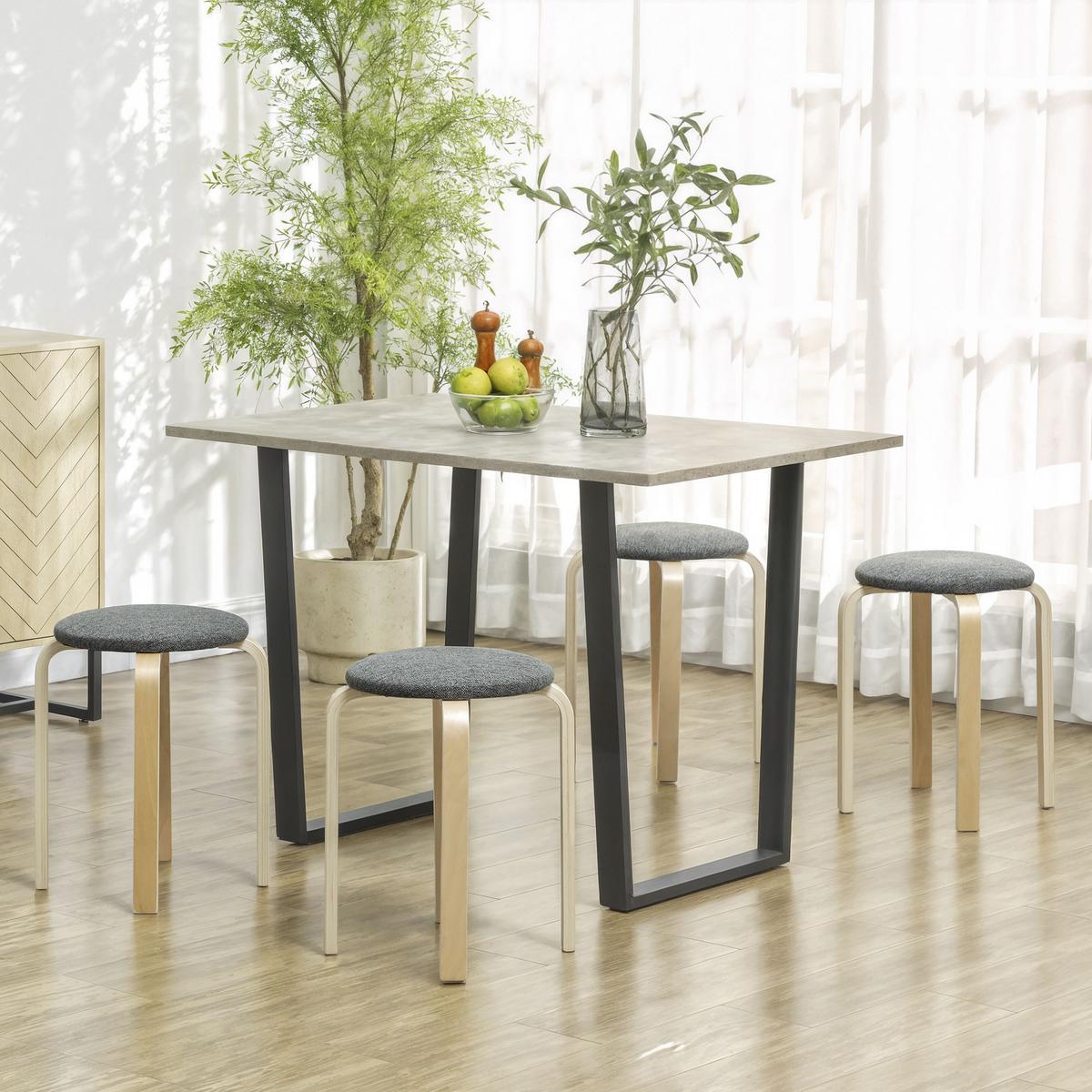4ER Set Esszimmerhocker Stapelhocker Hocker mit Leinenoptik für Wohnzimmer Grau - Grau, Holzwerkstoff (40/45/40cm) - HOMCOM