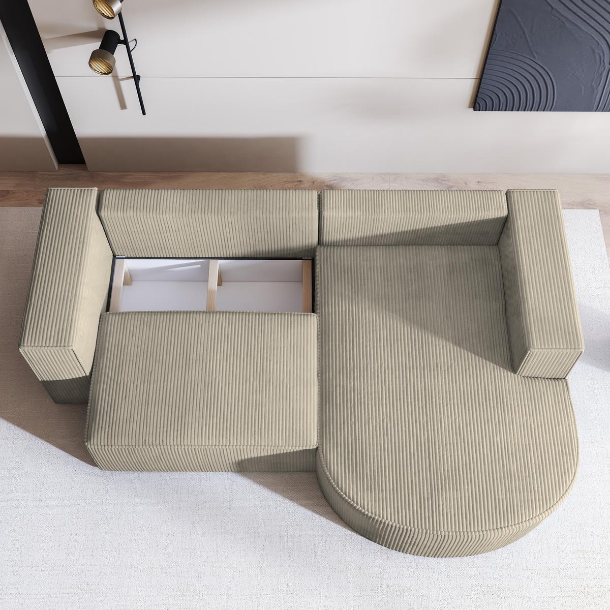 ECKSOFA SORELA P R-S Beige Kordstoff mit Schlaffunktion - Beige, Holz (263/174cm) - MASSENO