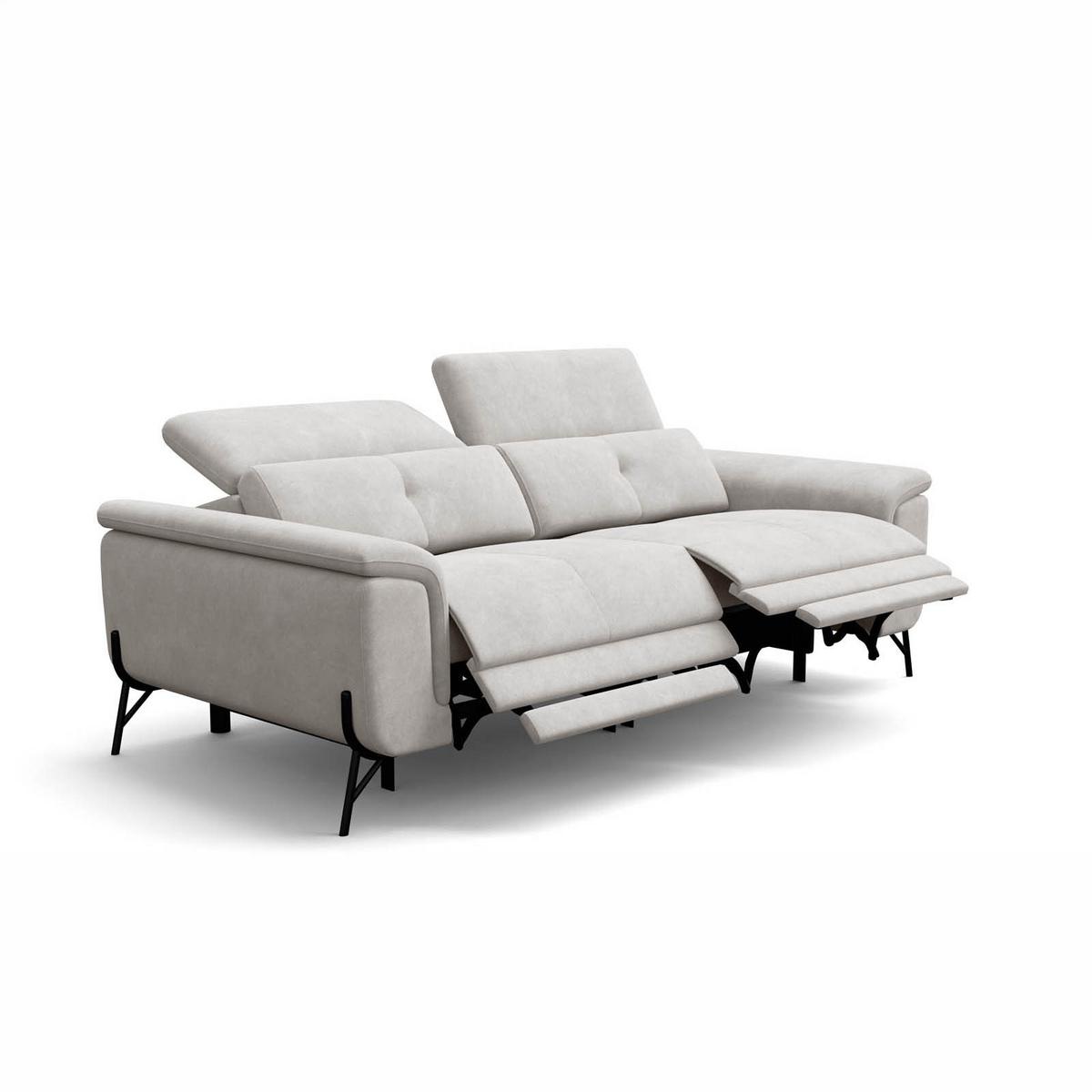 SOFA RELAX AVENA 3-Sitzer, beiger Veloursstoff - Beige/Schwarz, Holz/Textil (204/80/108cm) - Courtois Laville