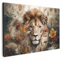 LEINWANDBILD Löwe - Wildtiere - Pflanzen - Natur - Blumen Gemälde 60x40 cm - Beige, Textil (60/40cm) - MuchoWow
