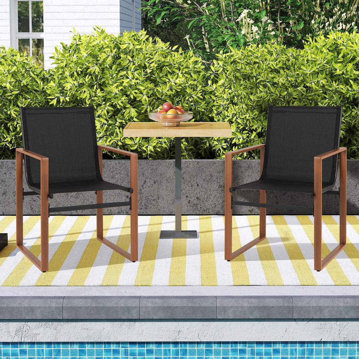 TERRASSENSTUHL Schwarz(2er-Set) - Schwarz, Metall (59/86/55.5cm) - COSTWAY