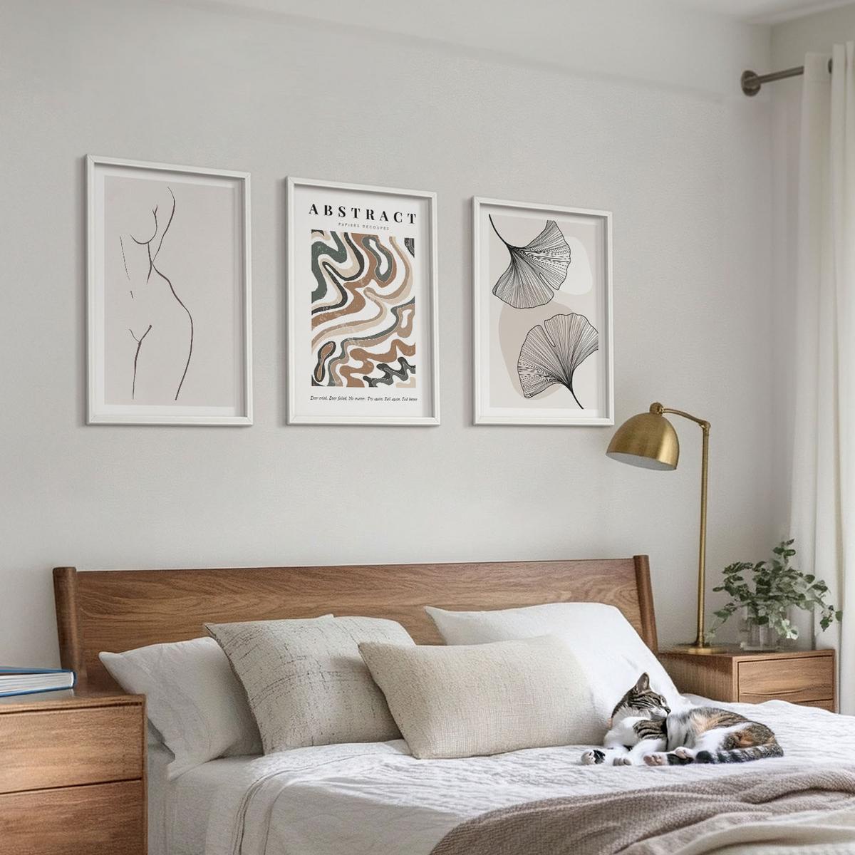 BILDER SET 3er Set - 40x60 cm Weißer Rahmen - Abstrakte Boho-Musterformen - Weiß, Kunststoff (40/60cm) - TULUP