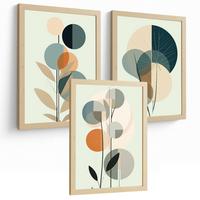 POSTER 3er Kunstdruck-Set Wandbilder Floral Abstrakt Blau Grün modern Wohnzimmer Deko, Schlafzimmer, Küche, Badezimmer Rahmenlos A3 - Beige, Papier (29.7/1/42cm) - Nacnic