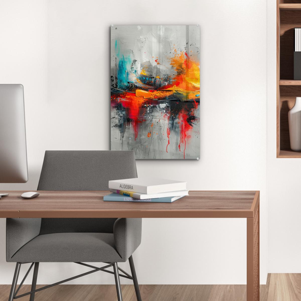 ACRYLGLASBILD Moderne Kunst - Orange - Grau - Abstrakt Wanddeko Wohnzimmer 40x60 cm - Hellgrau, Glas (40/60cm) - MuchoWow