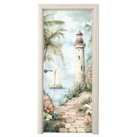 TÜRAUFKLEBER Leuchtturm - Natur - Landschaft - Boot Room Decor 85x205 cm - Türtapete - Eichefarben, Kunststoff (85/0.1cm) - MuchoWow