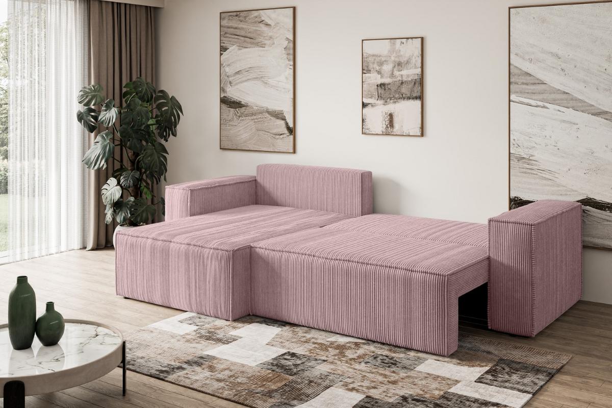 ECKSOFA mit Schlaffunktion und Bettkasten CELTIC-XL - 277x143x83 cm Rosa Cord - Schwarz/Rosa, Holzwerkstoff/Kunststoff (277/143cm) - ALTDECOR
