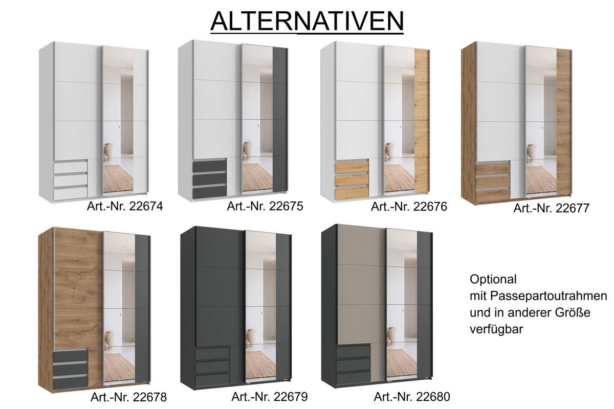 SCHWEBETÜRENSCHRANK 2-türig B135/H198/T65 cm, Kleiderschrank in Eiche Dekor mit Spiegel, 1x Tür & sichtbare Schubkästen in Grafit / 22678 - Eichefarben/Graphitfarben, Holz/Holzwerkstoff (135/198/65cm) - luma-home