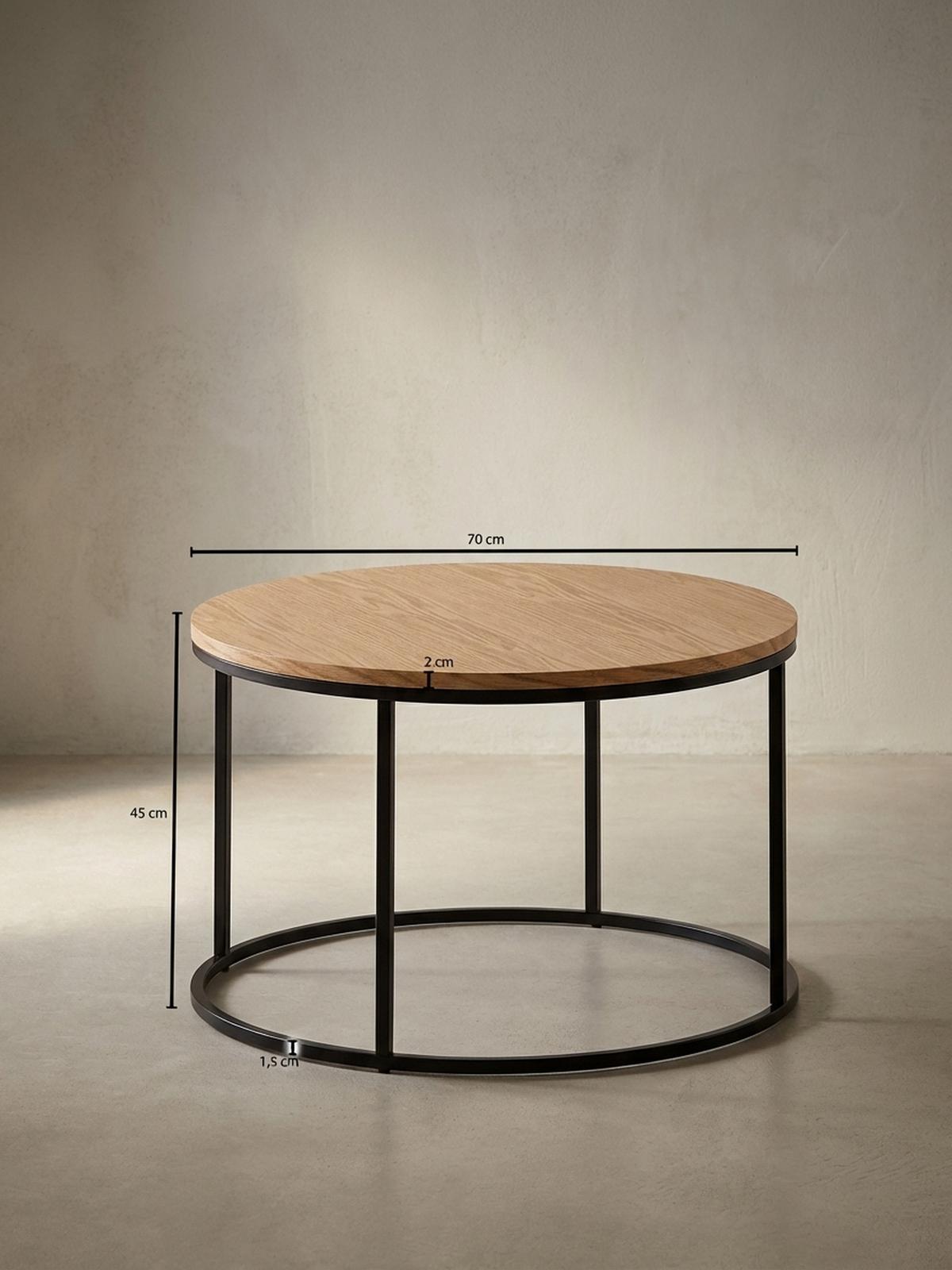 COUCHTISCH Rund in Eichefarben, Holz-Metall-Kombination, Modernes Design, Maße: 70x70x45 cm - Schwarz/Braun, Metall (70/70/45cm) - KADIMA DESIGN