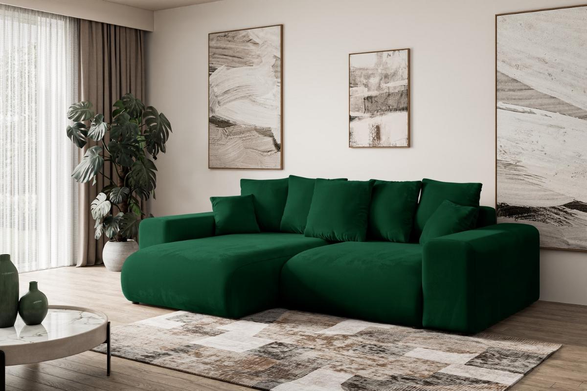 ECKSOFA Ottomane links ESKAR-L 266x176x72 Dunkelgrün Cord - Dunkelgrün/Schwarz, Holzwerkstoff/Kunststoff (266/176cm) - ALTDECOR