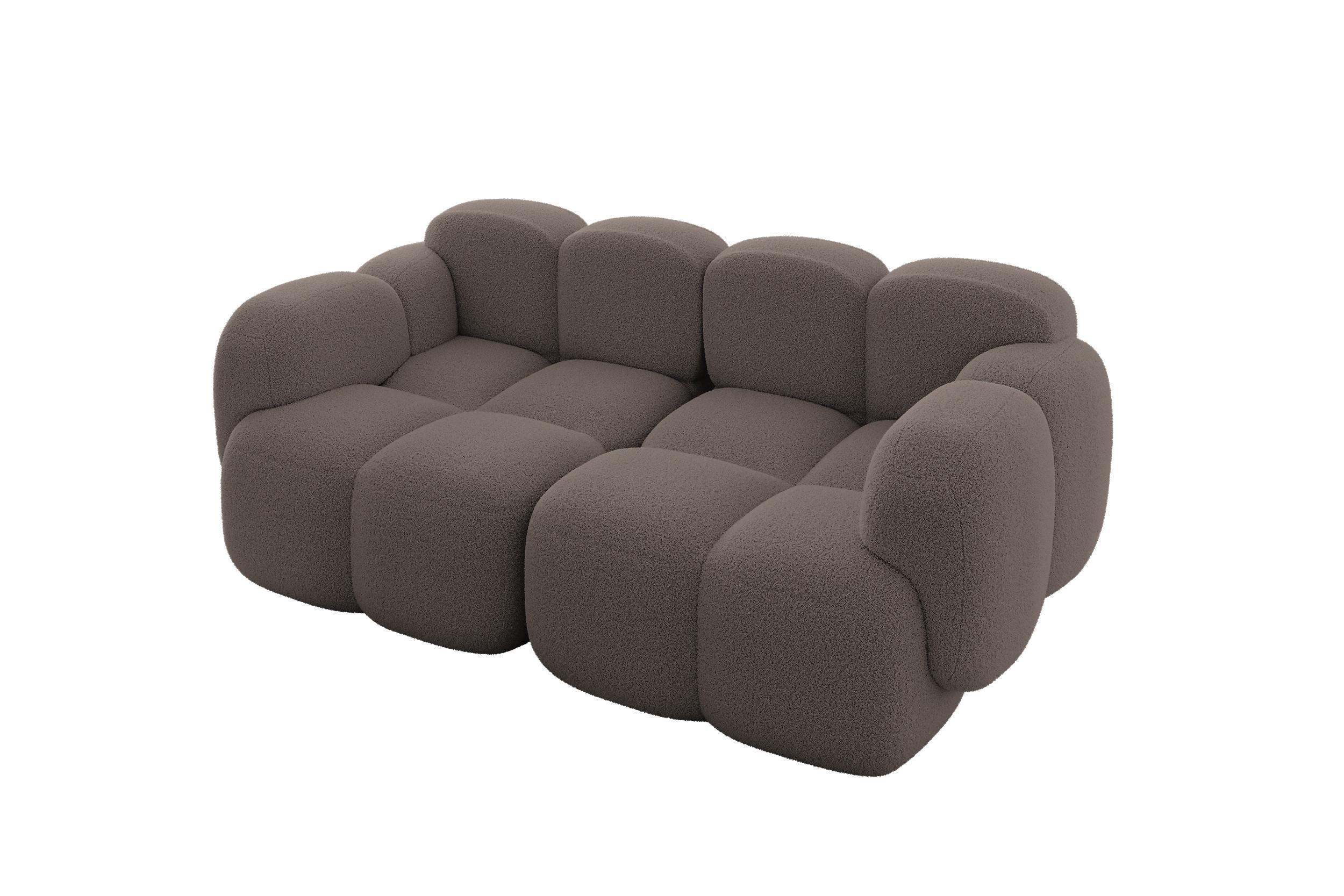 2-SITZER modulares Sofa Miko-S1 214x118x75 cm Braun Bouclé - Dunkelbraun/Schwarz, Holzwerkstoff/Kunststoff (214/75/118cm) - ALTDECOR