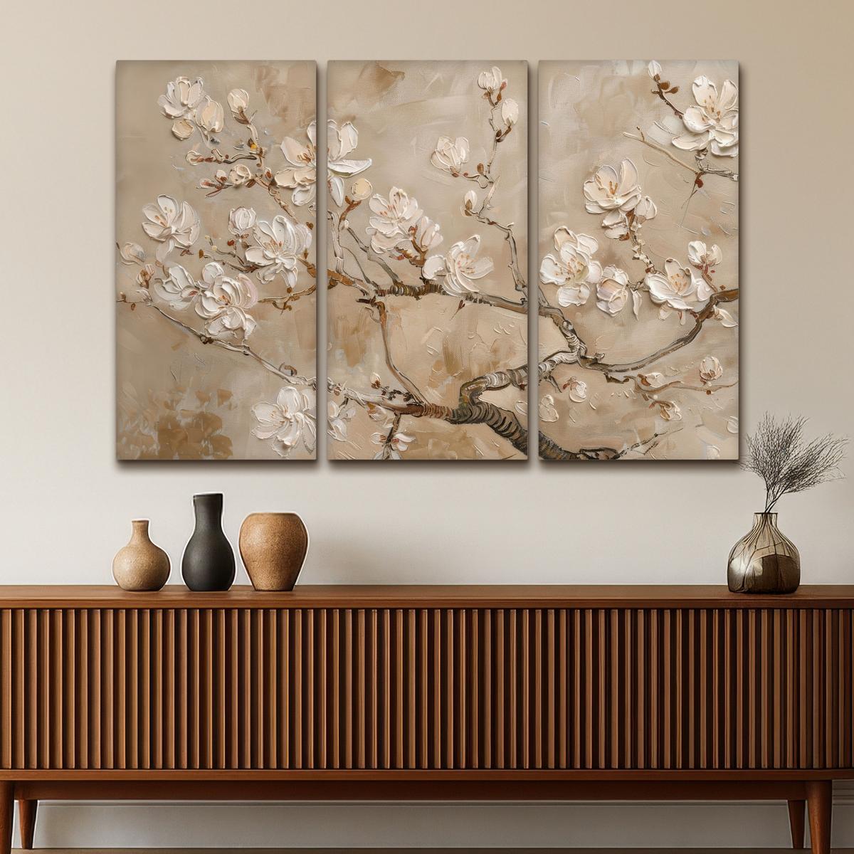 LEINWANDBILD 3er Set Beige - Blüte - Modern 180x120 cm - Beige, Textil (180/120cm) - MuchoWow