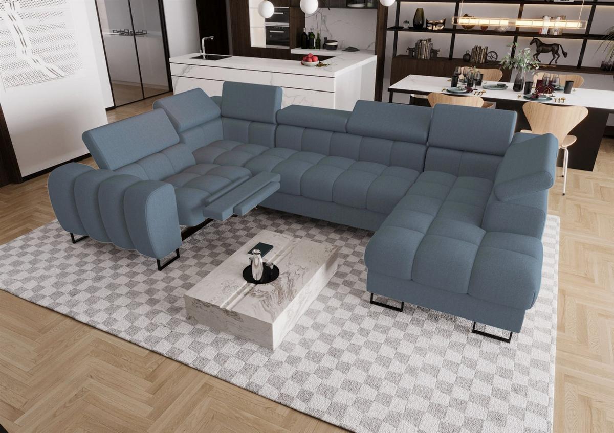WOHNLANDSCHAFT Bastien Relax - Blau, Holzwerkstoff/Textil (350/95/198cm) - Fun Möbel