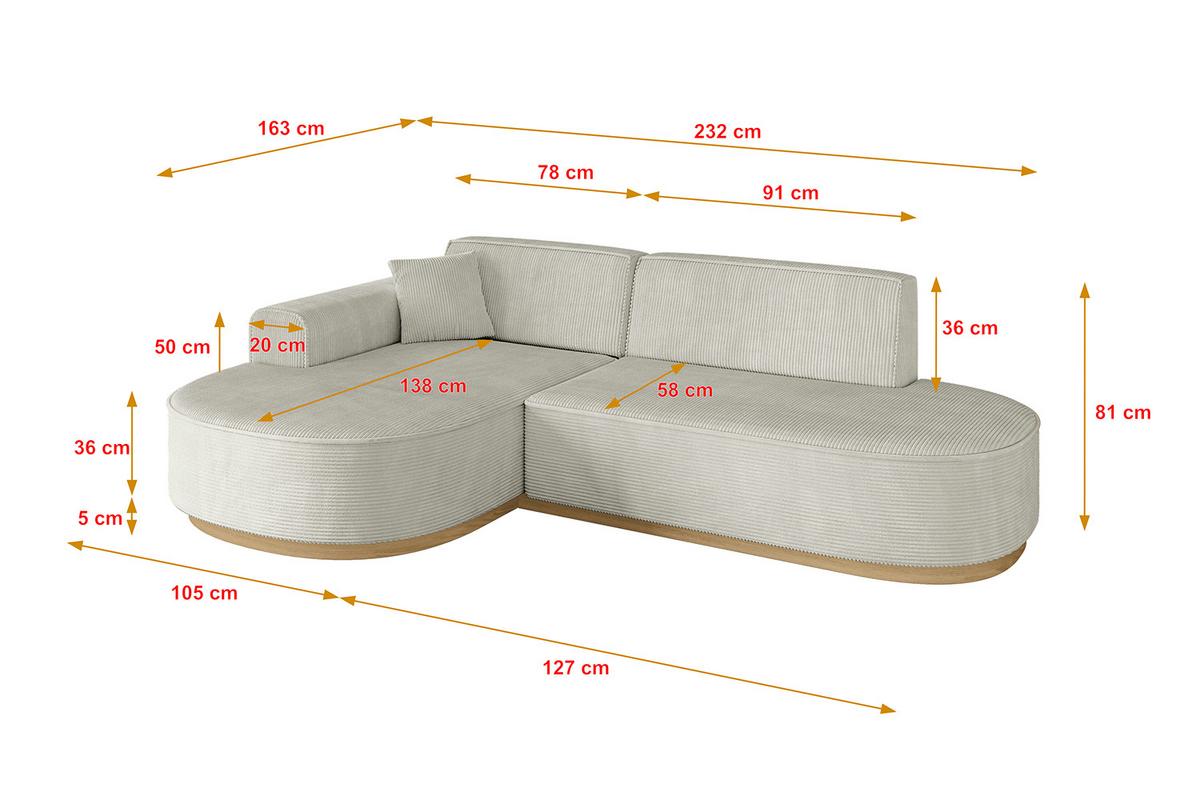 ECKSOFA Ottomane Links MARI-L1-v2 - 243x171x83 cm Creme Cord - Hellgrau/Creme, Holzwerkstoff/Textil (243/171cm) - ALTDECOR