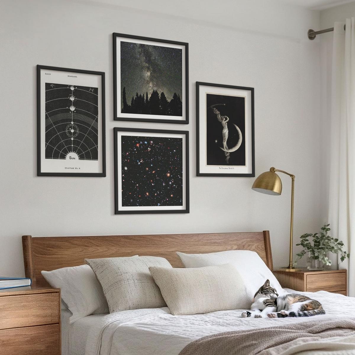 BILDER SET 4er Set - 50x50 cm & 40x60 cm Schwarzer Rahmen - Galaxie im Sonnensystem - Schwarz, Kunststoff (50/50cm) - TULUP