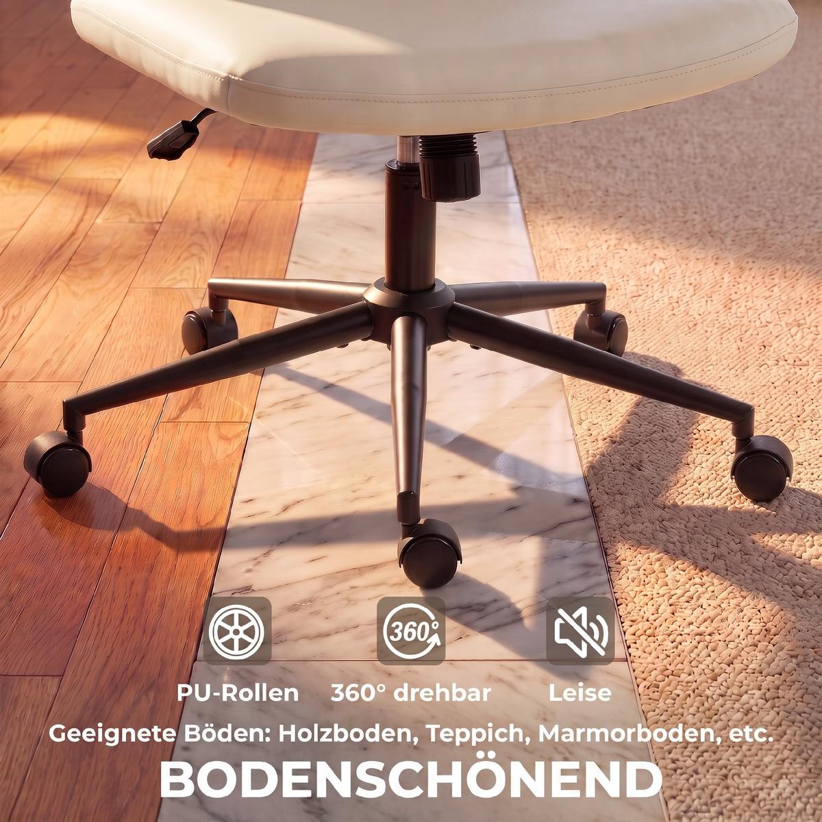 BÜROSTUHL Sperrholz Kunstleder Cremeweiß - Creme/Schwarz, Leder/Metall (61/95/62cm) - HOMCOM