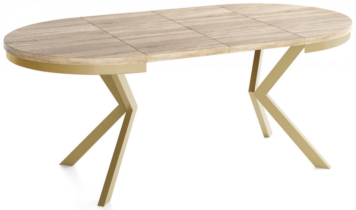 ESSTISCH Dina runder ausziehbarer, Sonoma Eiche 120-200/100/76 cm - Goldfarben/Sonoma Eiche, Holzwerkstoff/Metall (120/200/76cm) - WFL GROUP