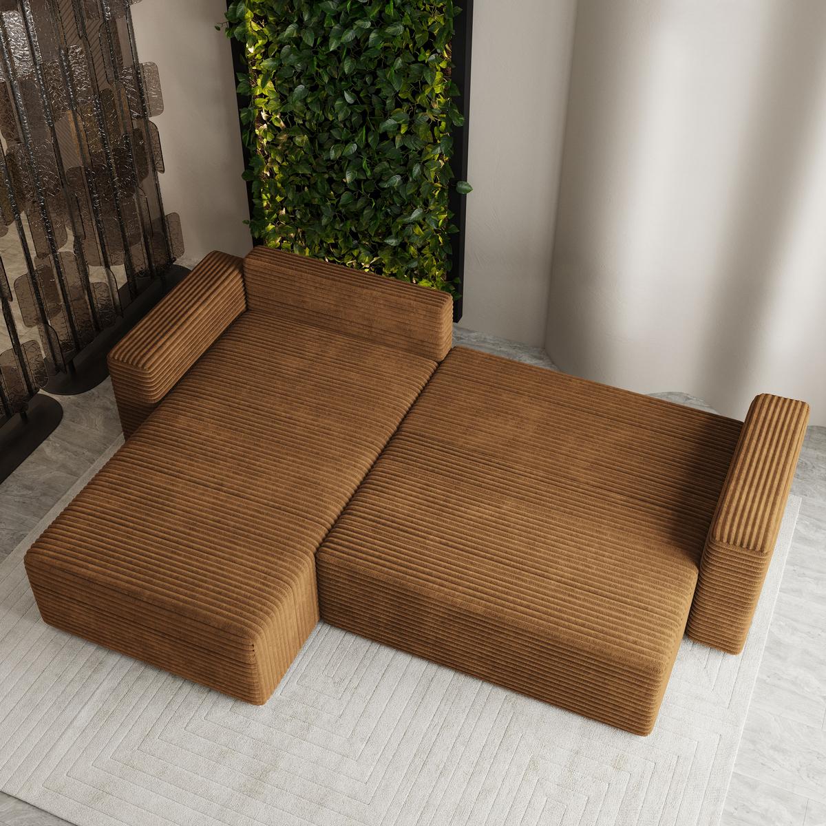ECKSOFA CALTI T Orange Kordstoff mit Schlaffunktion - Orange, Holzwerkstoff/Textil (283/183cm) - MASSENO