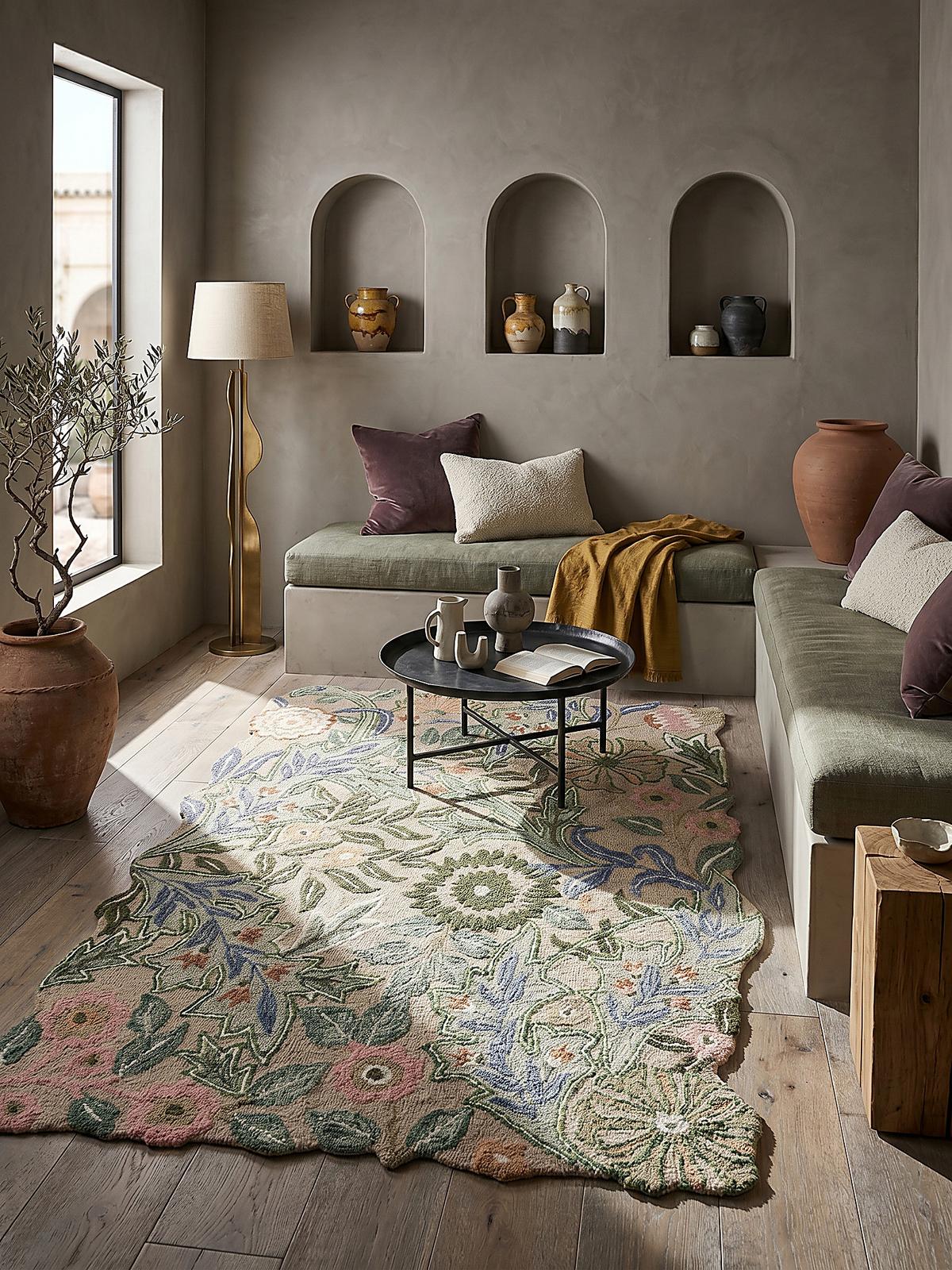 WOLLTEPPICH CHAR, floral, Grün, 120 x 170 cm - Grün, Textil (170/120cm) - KADIMA DESIGN