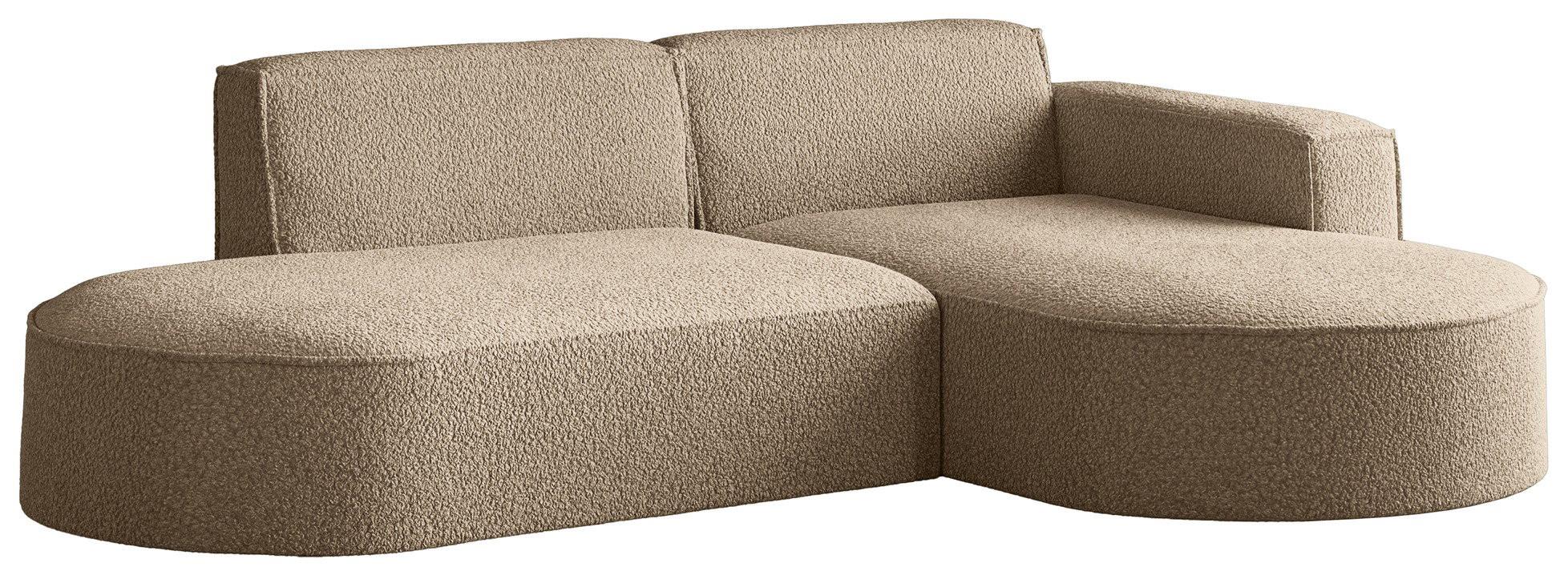 ECKSOFA Hana L-Form 3-Sitzer Ecke Rechts, Boucle, Dunkelbeige 241/73/168 cm - Hellbraun/Beige, Textil/Metall (168/241cm) - WFL GROUP