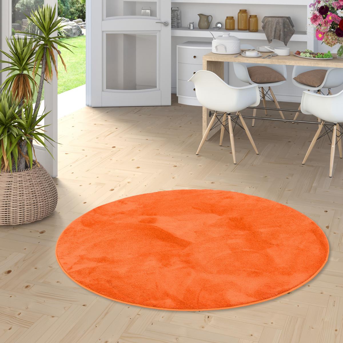 LUXUS SUPER SOFT HOCHFLOR LANGFLOR TEPPICH DELUXE RUND - Orange, Textil (160/160cm) - Snapstyle