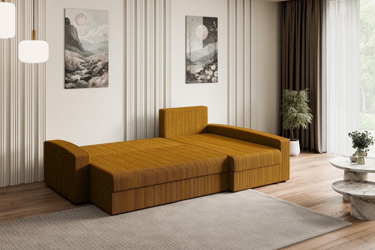 ECKSOFA mit Schlaffunktion und Bettkasten ALESIA-L 231x140x90 cm Senfgelb Cord - Gelb/Silberfarben, Holzwerkstoff/Kunststoff (231/140cm) - ALTDECOR
