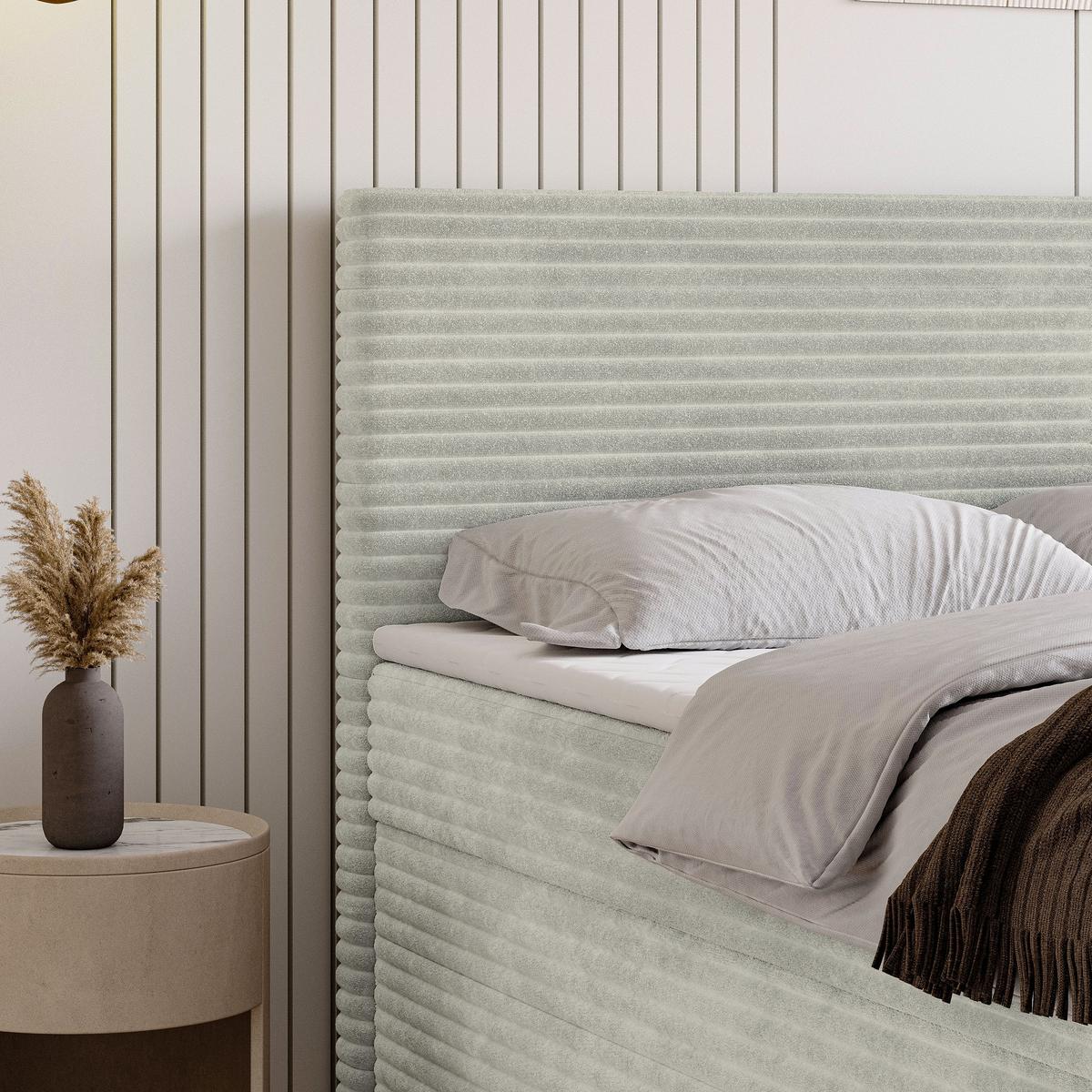 BOXBETT NOLEN 140x200 cm mit Matratze und Topper - Hellgrau - Hellgrau, Holz (140/200cm) - MASSENO
