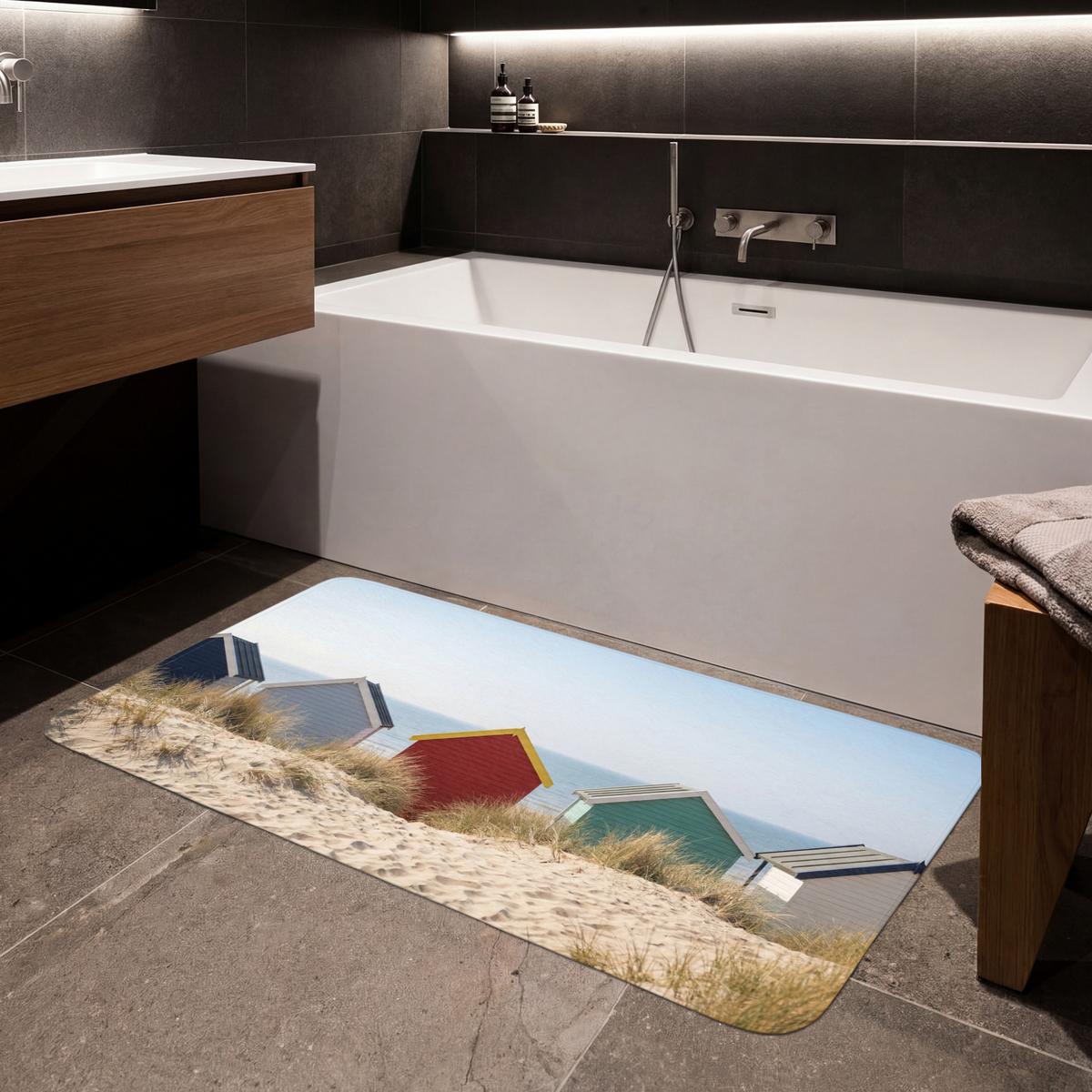 BADEMATTE Strand - Ferienhäuser - Farbenfroh - Dünen 120x60 cm - Multicolor, Textil (120/60cm) - OnlyWow