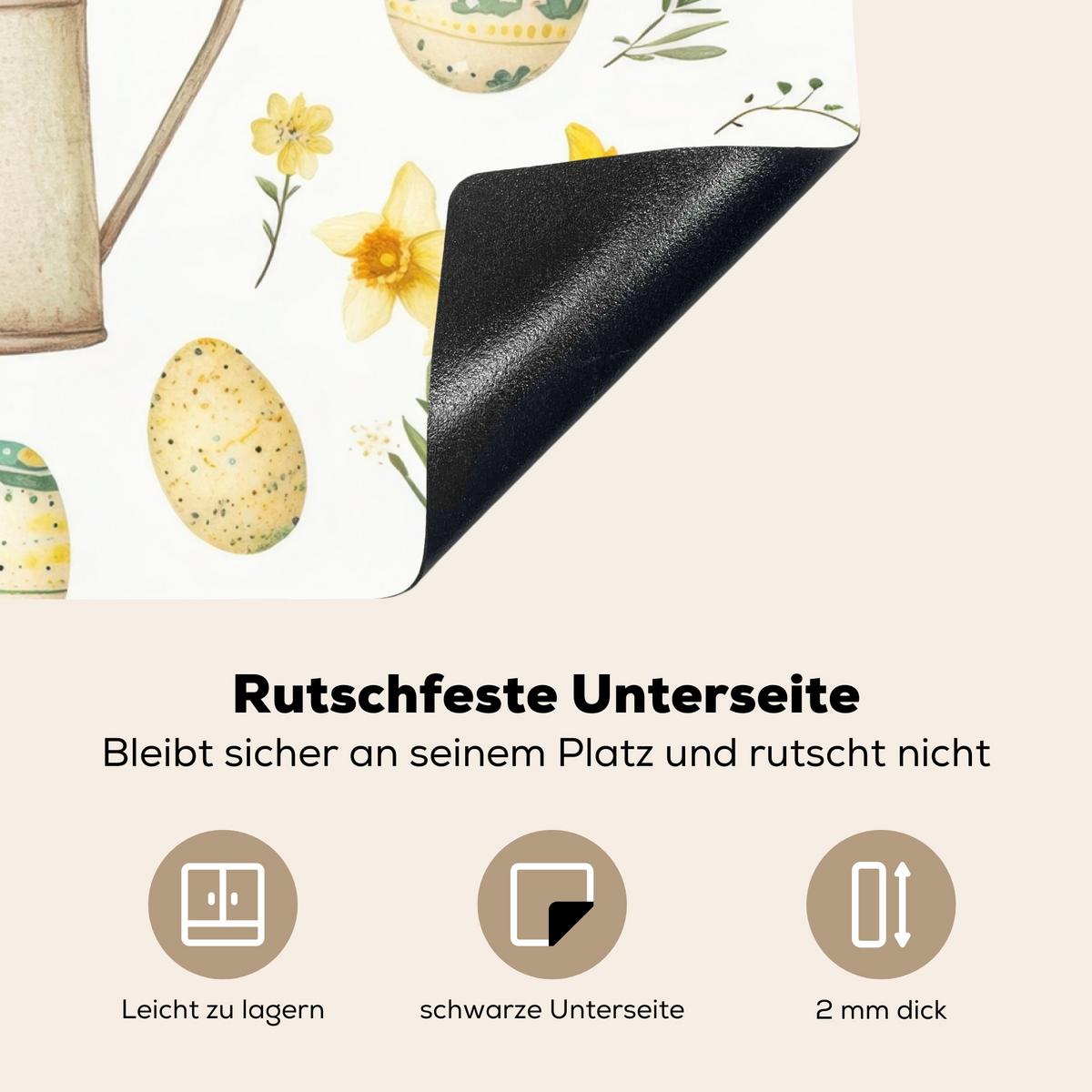 HERDABDECKPLATTE Gießkanne - Blumen - Eier Herdabdeckung Induktionsfeld 70x52 cm - Weiß, Kunststoff (70/52/0.2cm) - MuchoWow