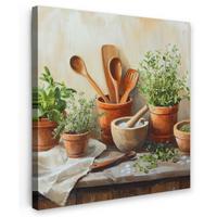 LEINWANDBILD Töpfe - Kräuter - Holz Deko Wohnzimmer 20x20 cm - Terracotta, Textil (20/20cm) - MuchoWow