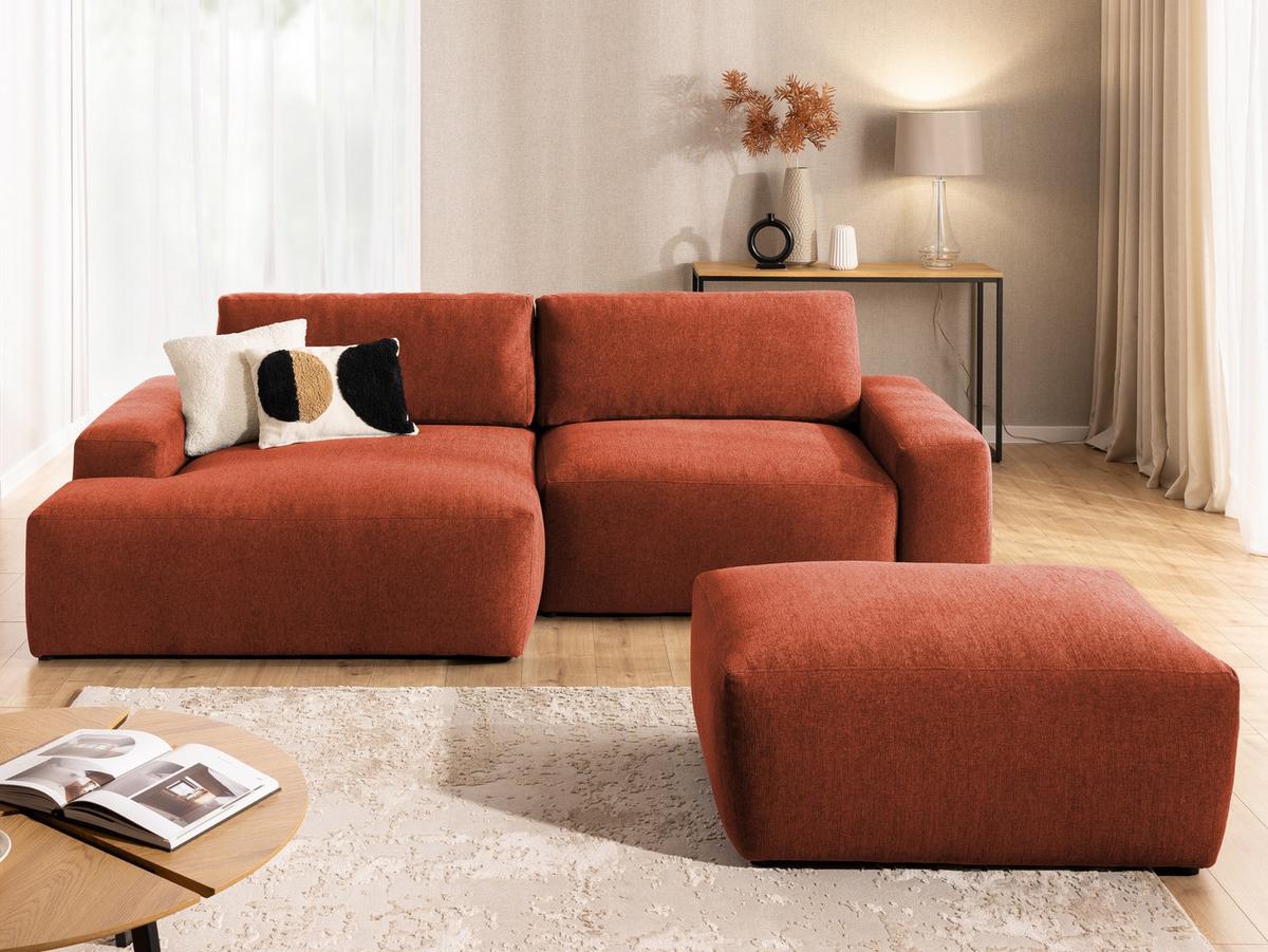 HOCKER Lennon aus Terrakotta Strukturstoff mit vielseitiger Nutzung - Terracotta/Schwarz, Holz/Kunststoff (102/42/76cm) - S-Style