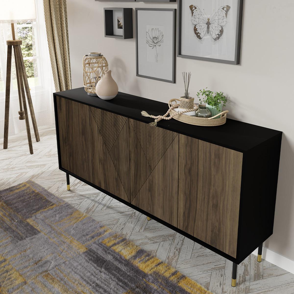 SIDEBOARD Aglaé Holz und Schwarz - Schwarz, Holzwerkstoff (180/88/40cm) - Petits-meubles