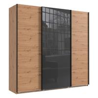 SCHWEBETÜRENSCHRANK 3-türig B225/H236/T64 cm extrahoch in Eiche Artisan Dekor, Kleiderschrank mit einer Glasfront-Tür in Grau / 22545 - Eichefarben/Goldfarben, Holzwerkstoff/Metall (225/236/64cm) - luma-home