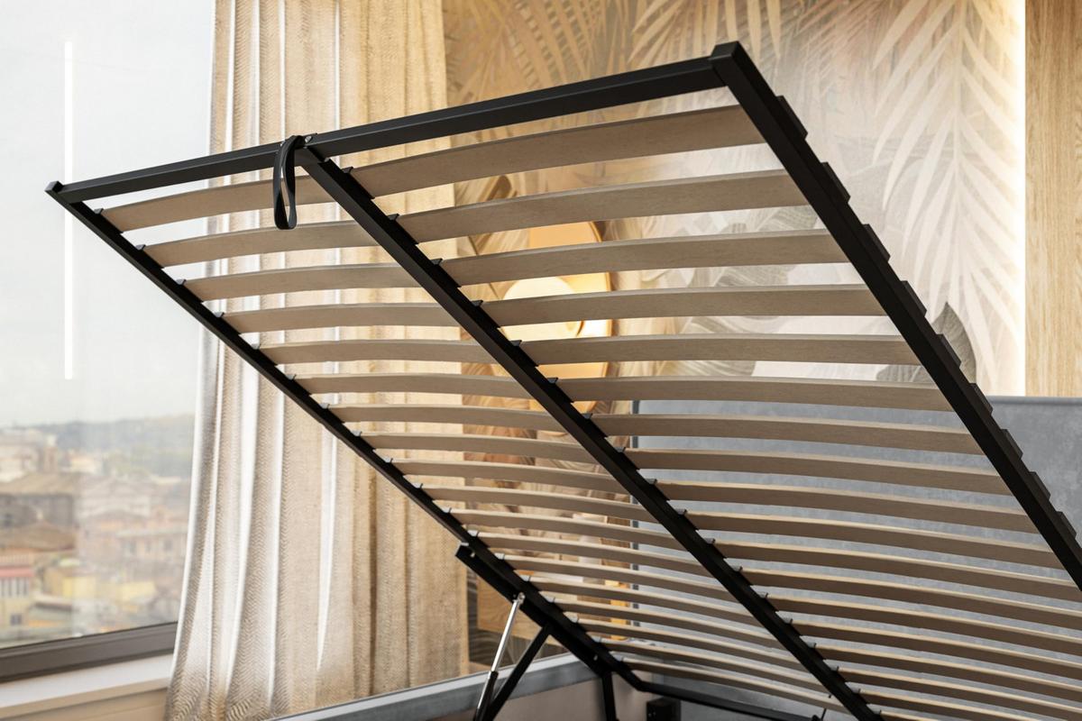 BETT 90x200 - Polsterbett mit Bettkasten und Metallrahmen - Modern Betten - Weicher Jasminstoff - Kollektion Milano - Grau - Grau, Holz/Textil (90/200cm) - Alpi-Möbel