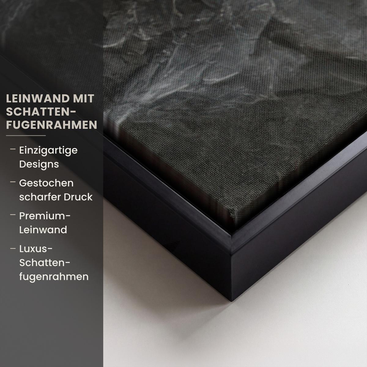LEINWAND Bilder mit Rahmen - Blätter - Gold - Baum - Fels - 90x90 - Schwarz, Textil (90/90cm) - MuchoWow