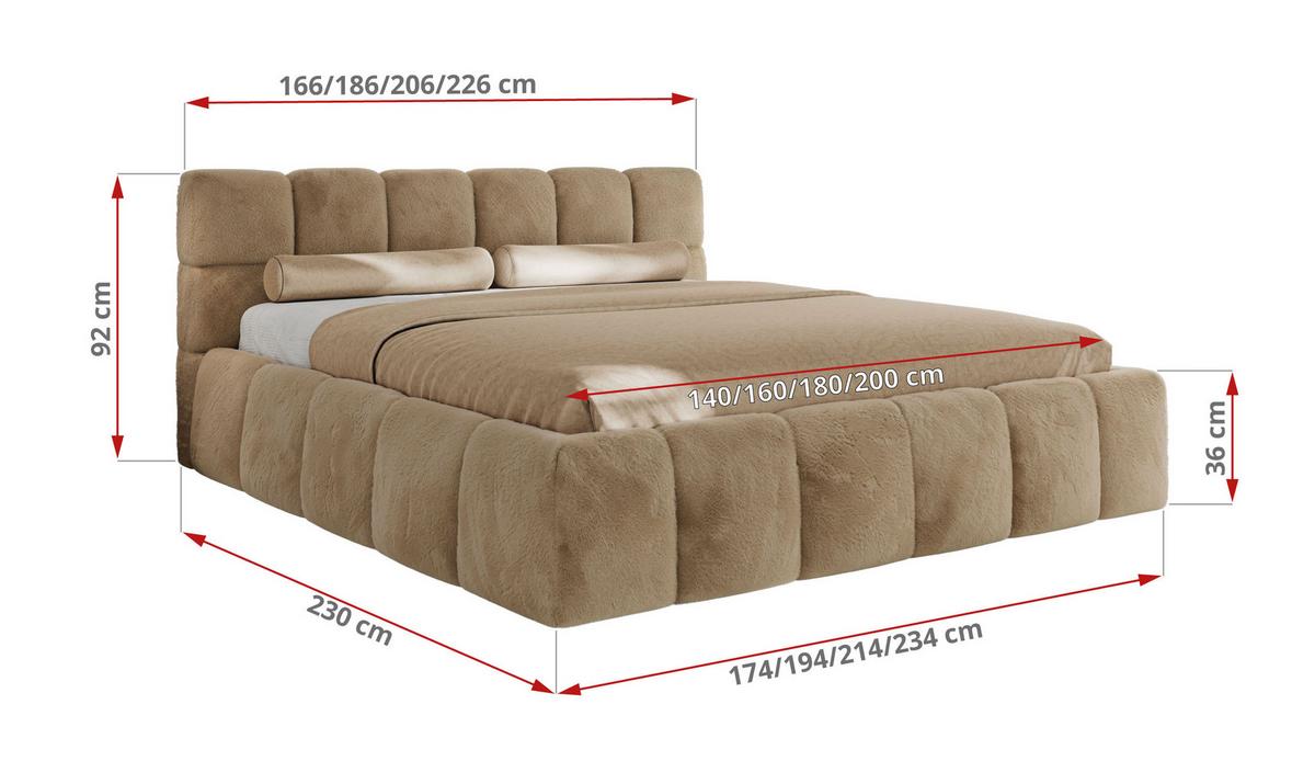 POLSTERBETT NIRA CLASSIC 140/200 - Beige Plüsch - Multipocket-Matratze - Beige, Textil (140/200cm) - MKS