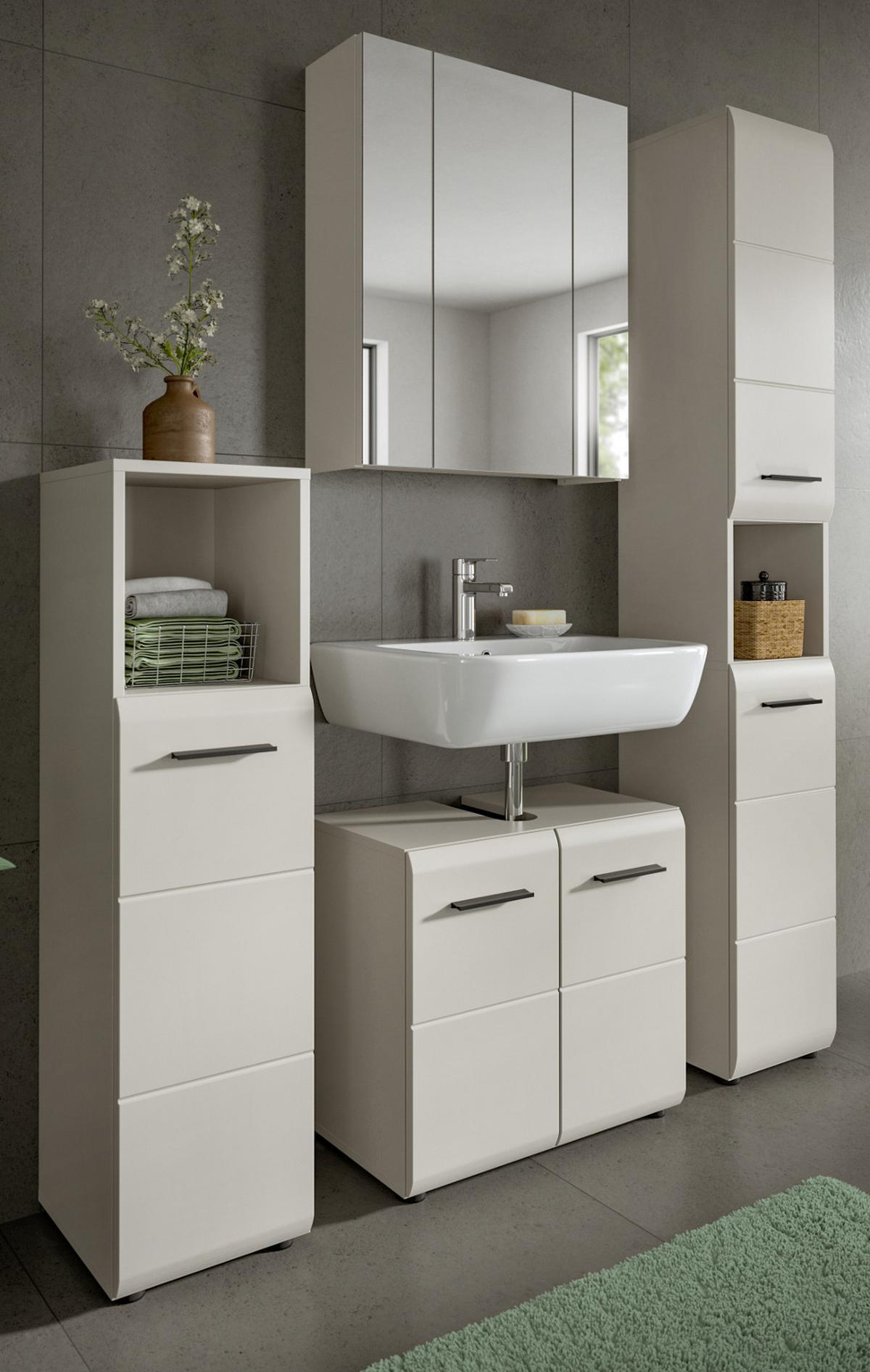 BADMÖBEL-SET Kaschmir 150 cm 4-teilig, Badezimmer Schränke mit viel Stauraum - Kaschmir/Schwarz, Glas/Holzwerkstoff (150/185/30cm) - Inn.Furn