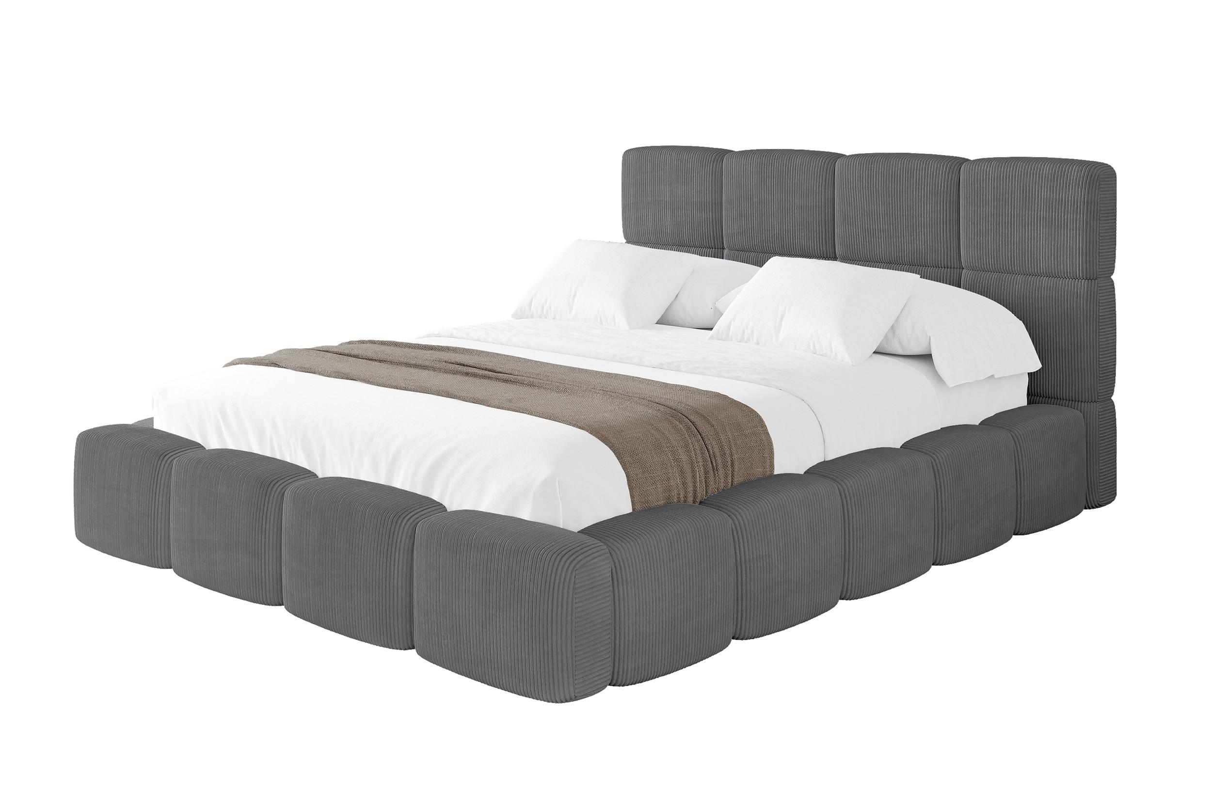 POLSTERBETT mit Bettkasten und Lattenrost, Bett mit Kopfteil, Boxbett ohne Matratze, Doppelbett mit Stauraum - NATA 120x200 Dunkelgrau - Chromfarben, Holzwerkstoff/Textil (120/200cm) - ALTDECOR