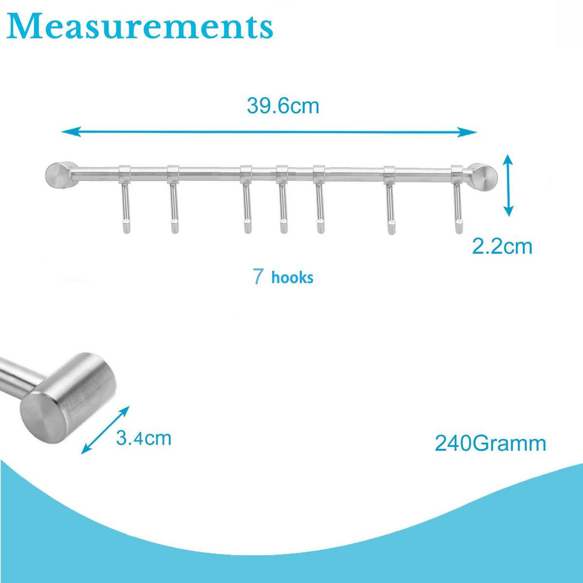 KÜCHEN HÄNGELEISTE mit 7 Haken - Silberfarben, Metall (3.4/2.2/39.6cm) - Intirilife