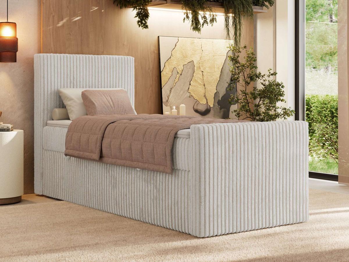 BOXBETT TILIANO DUO 90/200 - Beige Cord - H4 - Topper T25 - Links Seite - Beige, Textil (200/90cm) - MKS