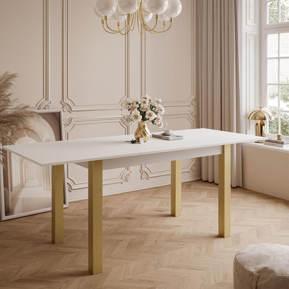 ESSTISCH ARTON GOLD ausziehbarer Tisch 140-195 cm Klapptisch Wohnzimmer - Goldfarben/Weiß, Holzwerkstoff/Metall (140/80/77cm) - Lookway