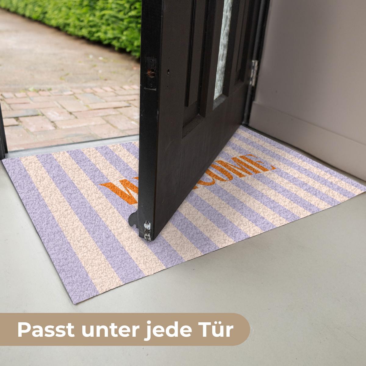 FUSSMATTE Lila – Orange – Streifen – Willkommen 60x40 cm - Flieder, Kunststoff (60/0.4cm) - MuchoWow